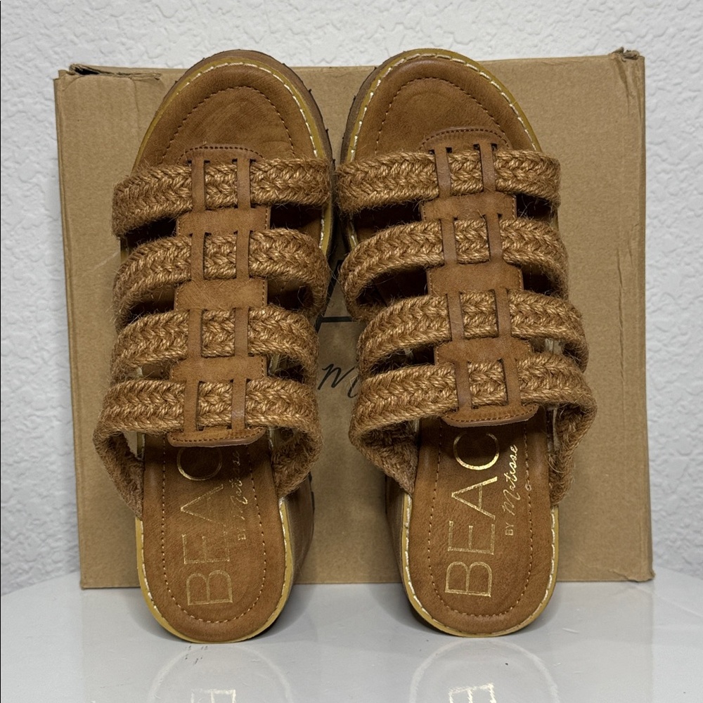 NIB BEACH BY MATISSE DAZE COGNAC BRAIDED JUTE PLATFORM SANDALS BOHO SIZE 10 - Picture 11 of 14